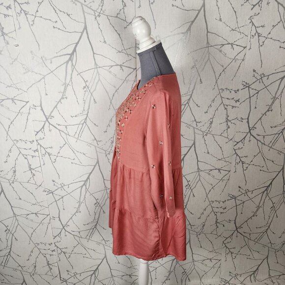 Max Salmon Pink Embroidered Bib Tiered Tunic - Picture 3 of 6